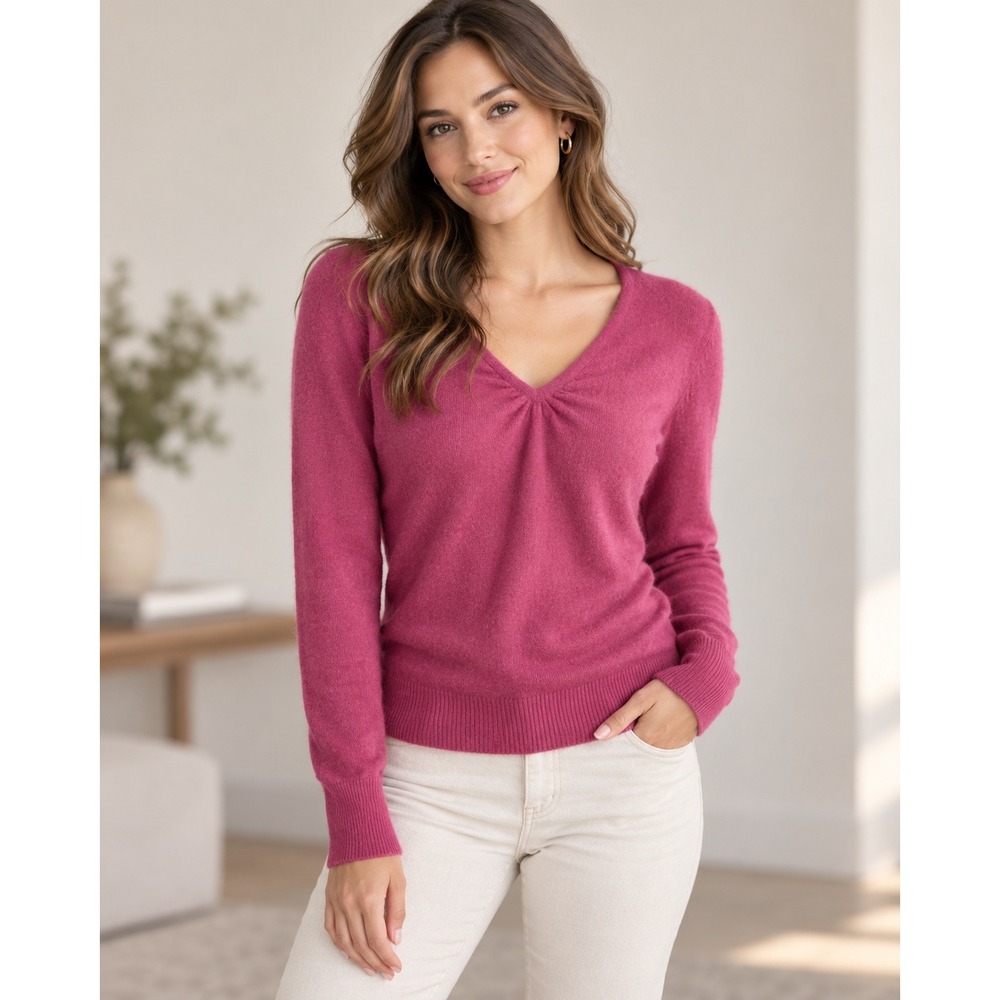 Soft Girl Pink Cashmere V-Neck Sweater Magenta Apres Ski Capsule S Long Sleeve